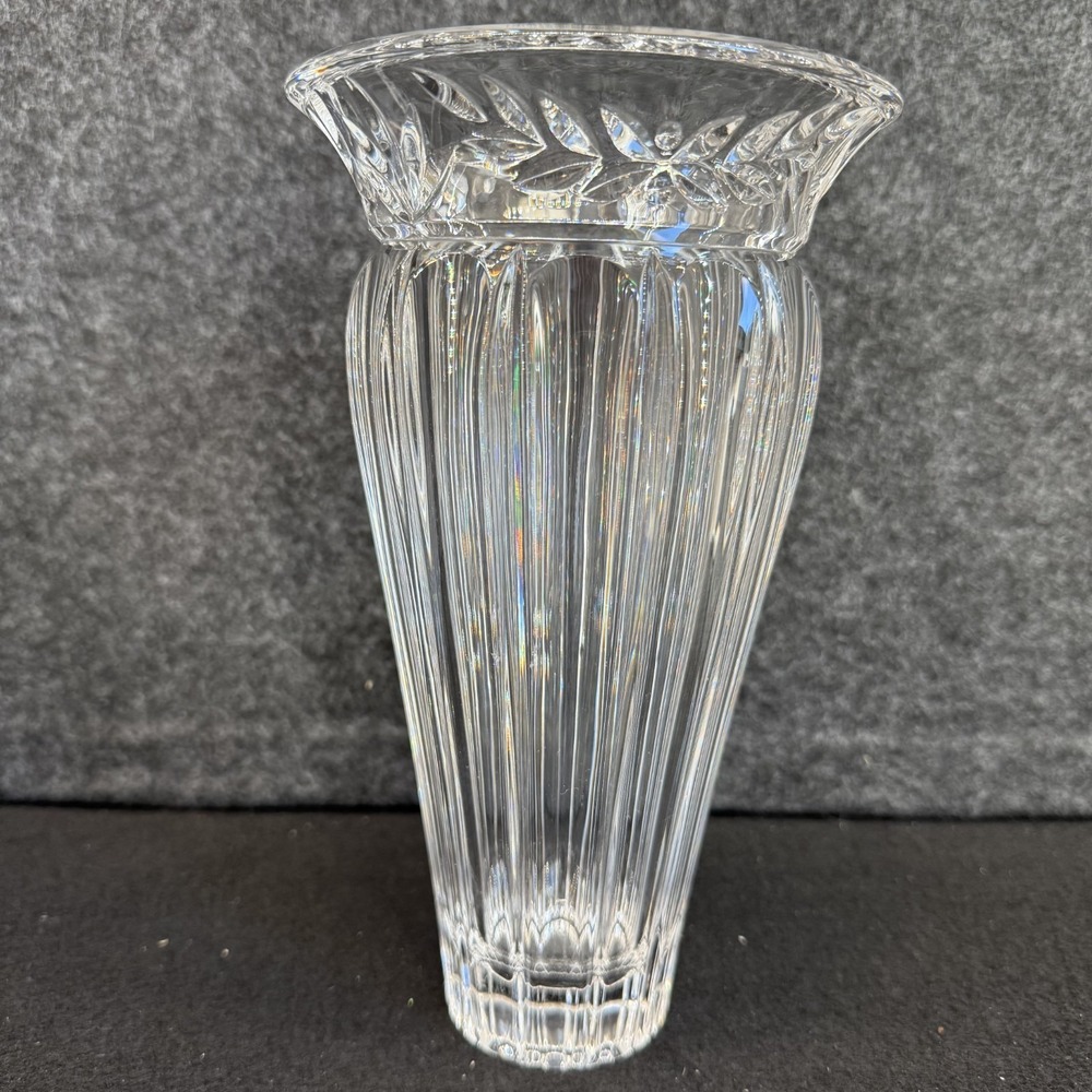 Noritake South Haven Crystal Vase 9" Flared Laurel Cut Rim Fluting Germany - Picture 4 of 12